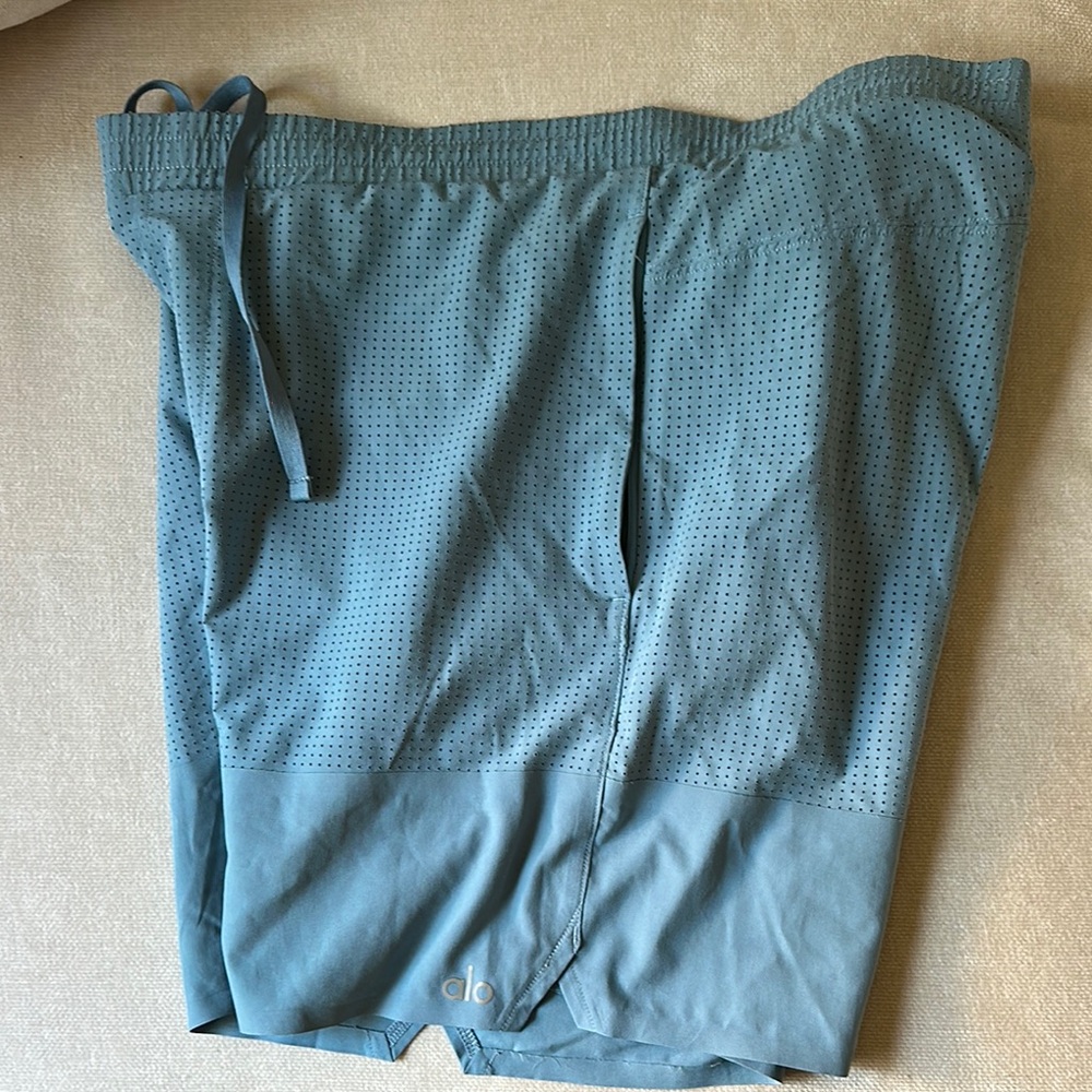 ALO Yoga blue Perforated Shorts size medium run bigger medium to large